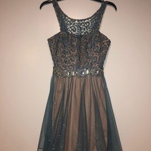 Teal and Tan Halter Top Homecoming dress